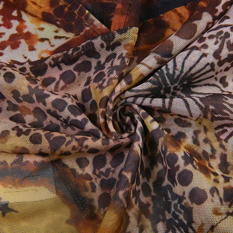 Vintage Floral Print Fairycore Mesh Top with Bow Tie Detail - Y2K Crop Top Style