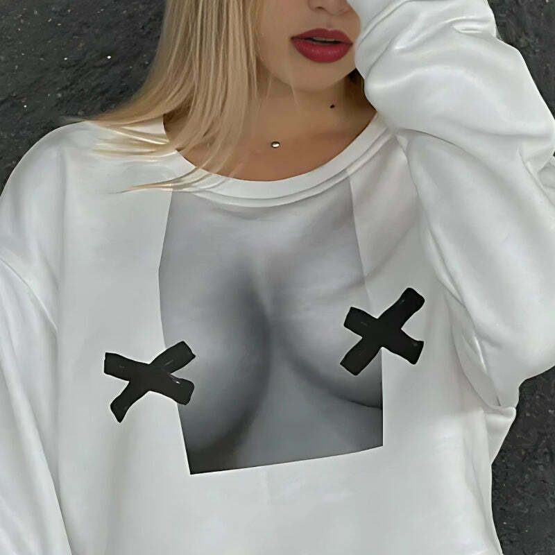 Vintage Graphic Corduroy Sweatshirt - Trendy Oversized Y2K Aesthetic with Cute Bear Design