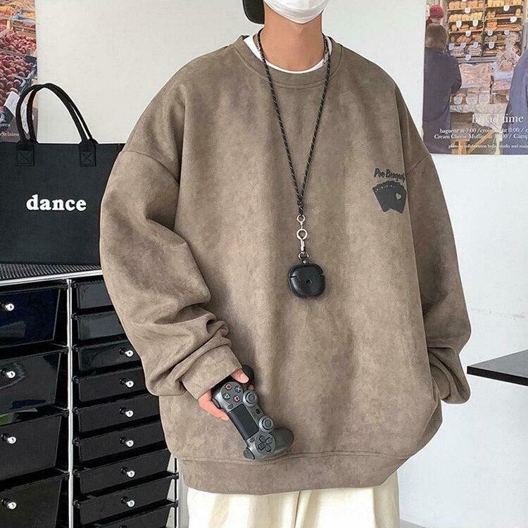 Vintage Graphic Playing Cards Sweatshirt - Trendy Oversized Aesthetic Corduroy Style