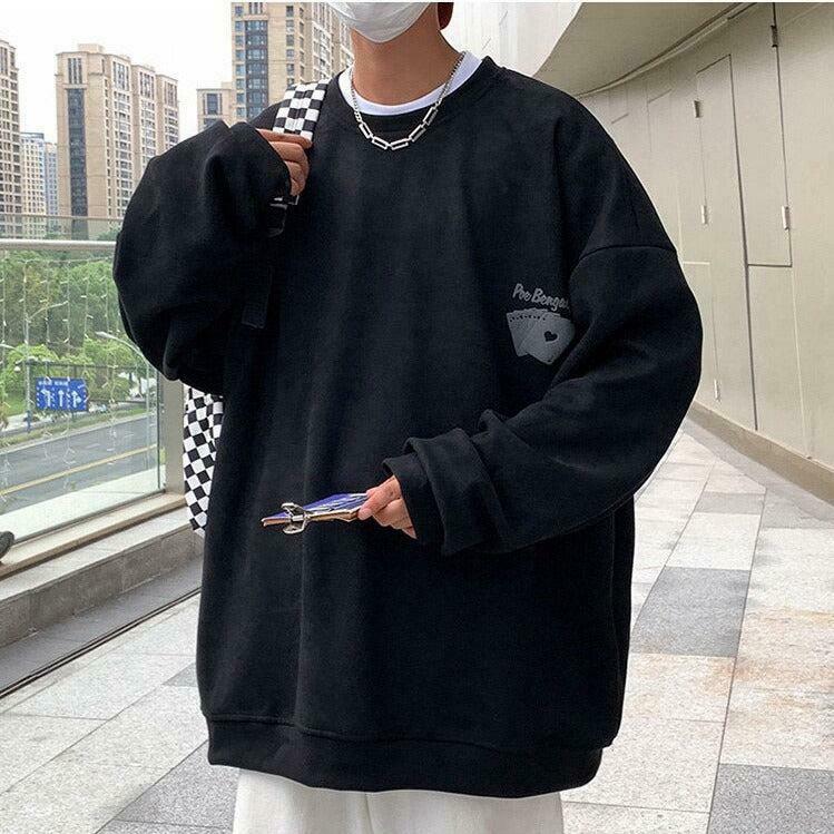 Vintage Graphic Playing Cards Sweatshirt - Trendy Oversized Aesthetic Corduroy Style