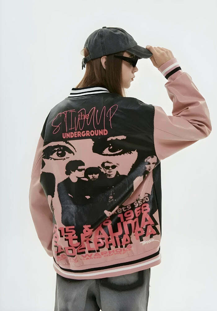 Vintage Grunge 1968 Color Block Varsity Jacket - Y2K Fashion, Baggy Style, Skull Design
