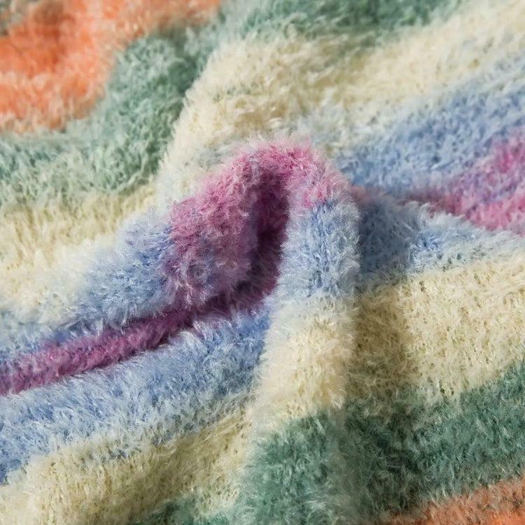 Vintage Multicolored Yarn Plush Sweater Vest - Y2K Fashion Zip-Up Style for Cozy Vibes