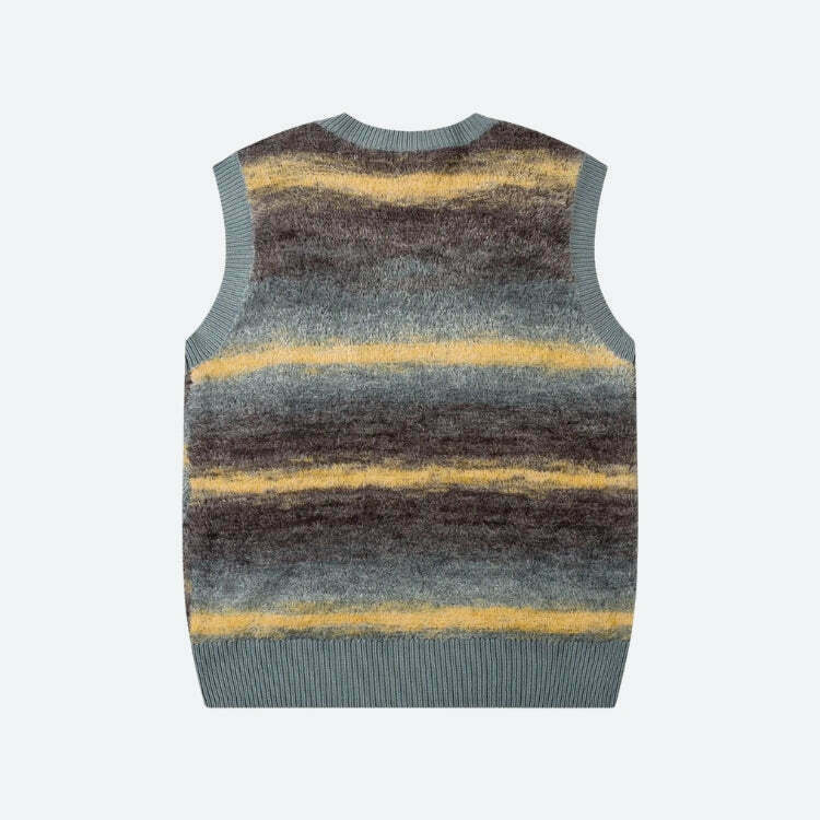 Vintage Multicolored Yarn Plush Sweater Vest - Y2K Fashion Zip-Up Style for Cozy Vibes