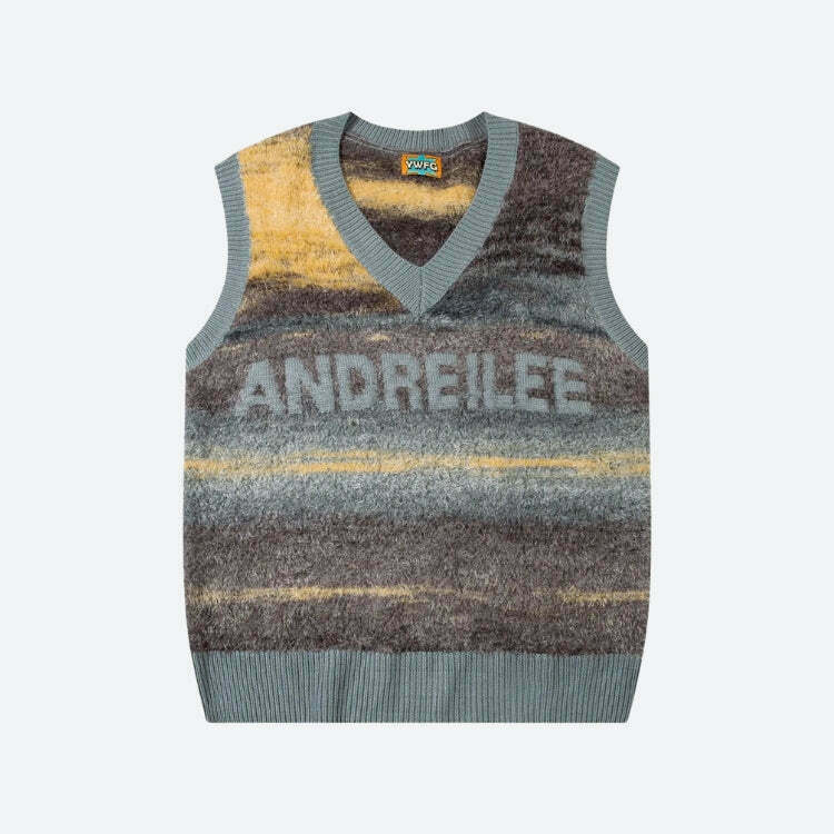 Vintage Multicolored Yarn Plush Sweater Vest - Y2K Fashion Zip-Up Style for Cozy Vibes