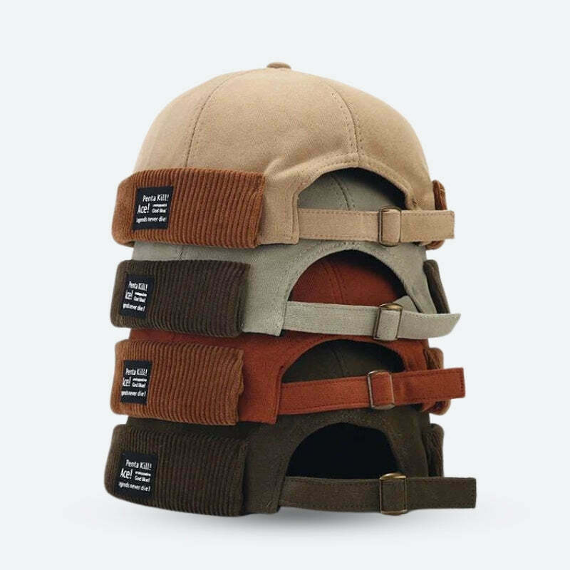 Vintage Y2K Corduroy Skull Cap with Cat Ears - Trendy and Stylish Headwear for All