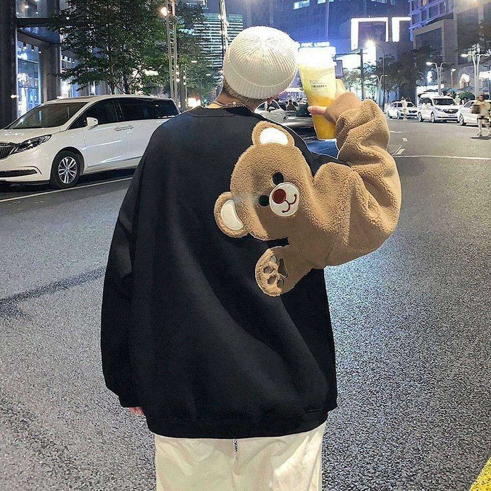 Weirdcore Bear Sleeve Sweatshirt - Vintage Graphic Aesthetic Sweatshirt for Y2K Style