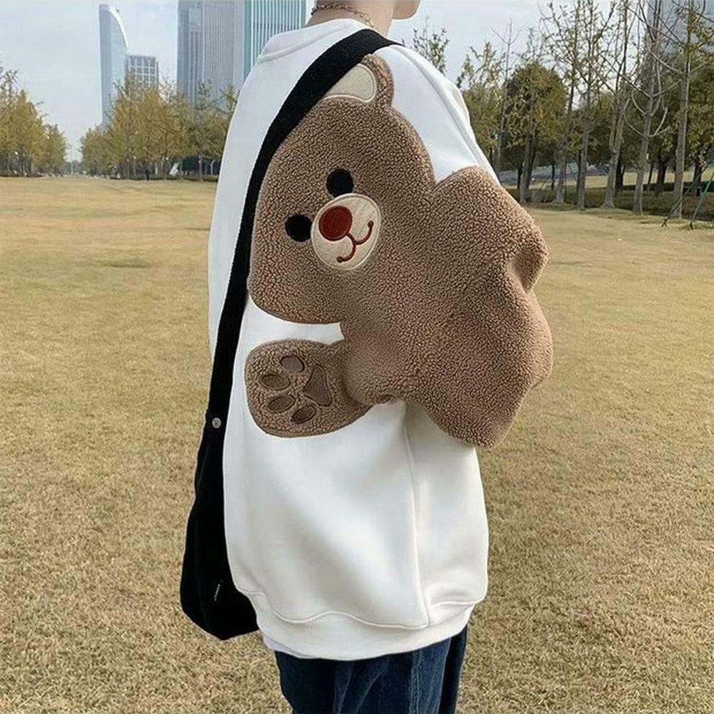 Weirdcore Bear Sleeve Sweatshirt - Vintage Graphic Aesthetic Sweatshirt for Y2K Style