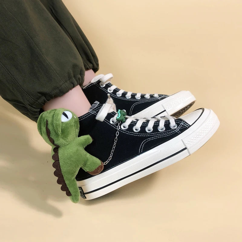 Weirdcore Dinosaur Canvas Shoes - Y2K Vintage Skate Style in Pink & Blue for Trendy Outfits