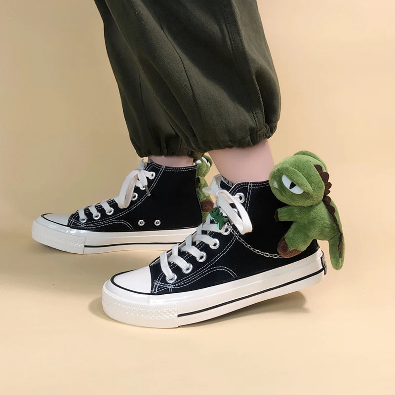 Weirdcore Dinosaur Canvas Shoes - Y2K Vintage Skate Style in Pink & Blue for Trendy Outfits